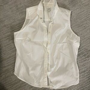 J. Crew White Sleeveless Button-Down Cotton Shirt